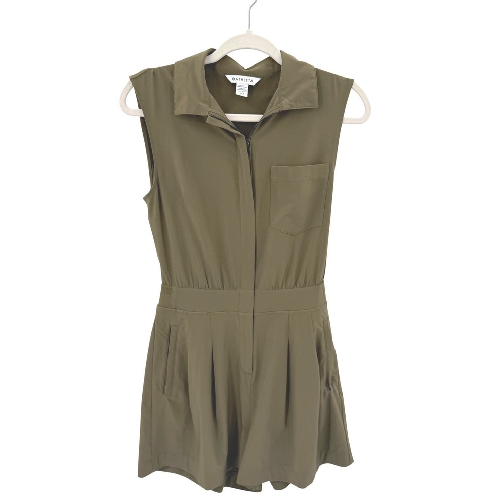Athleta Brooklyn Utility Romper Olive Green Sleeveless Zip Front 4T TALL - Picture 2 of 6